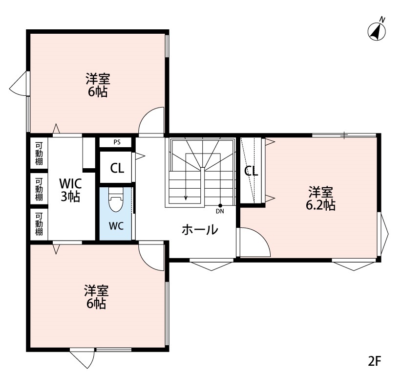 アーキテックプランニング 【2000万円台/間取り図有/２階建て】自然と調和する、窓からの景色を存分の楽しめる後ろ盾は高気密高断熱住宅の間取り図（3LDK）２階