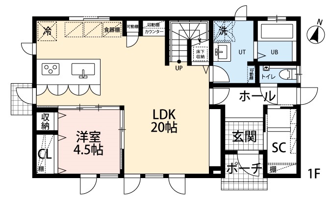 アーキテックプランニング 【2000万円台/４LDK間取り図有/２階建て/33.5坪】開放して多目的に活用するシンプルモダンのスッキリデザインの間取り図（4LDK）１階