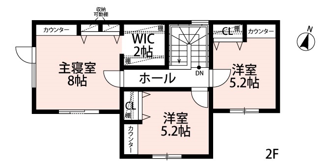 アーキテックプランニング 【2000万円台/４LDK間取り図有/２階建て/33.5坪】開放して多目的に活用するシンプルモダンのスッキリデザインの間取り図（4LDK）２階