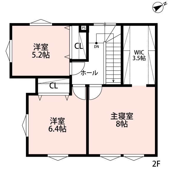 アーキテックプランニング [2000万円台/４LDK間取り図有/２階建て]20代のご夫婦が仲良く暮らすナチュラルテイストの木目が美しい住まいの間取り図（4LDK）2階