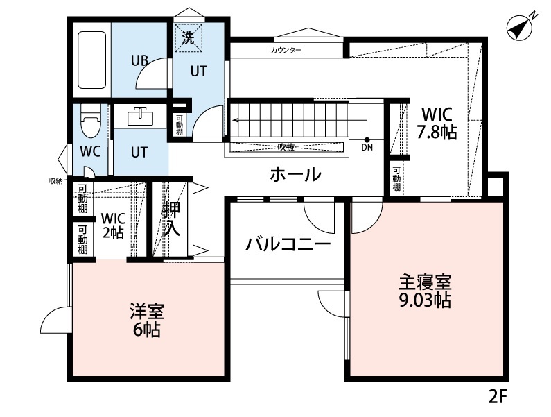 アーキテックプランニング 【2000万円台/間取り図有】ウォークスルークローゼットなど収納充実、無垢材が映えるナチュラルテイストの住まいの間取り図（4LDK）2階
