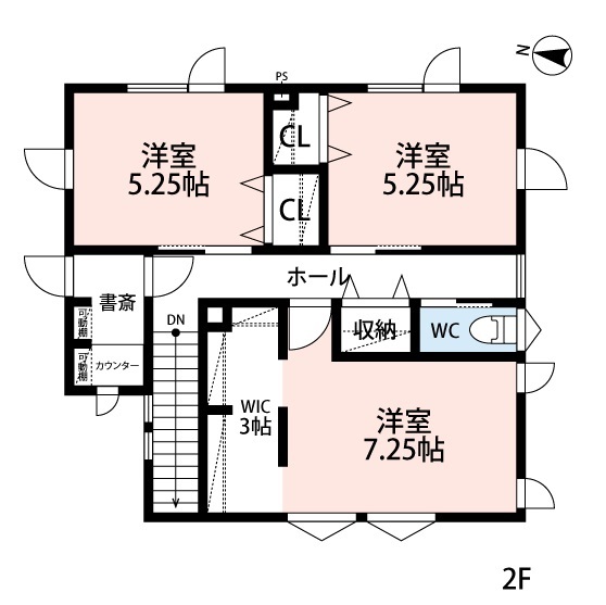 アーキテックプランニング 【平屋/3000万台】平屋の親世帯と2階建ての子世帯、思い出の地に実現した完全分離型二世帯住宅の間取り図（４LDK＋２LDK）2階