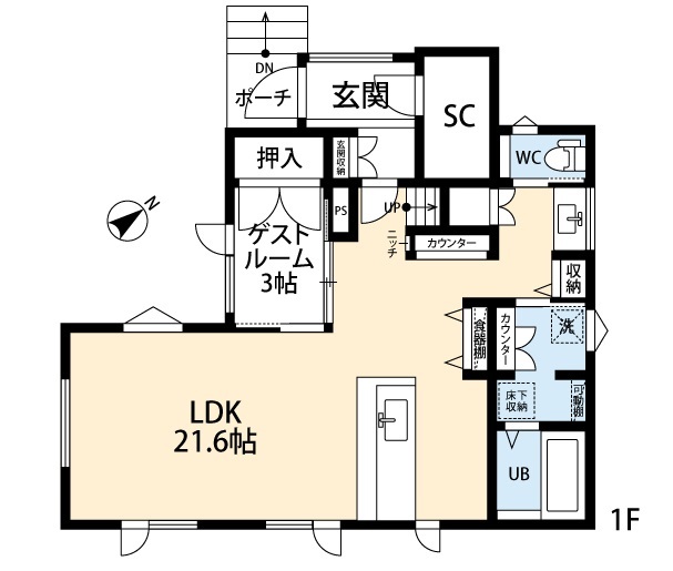 アーキテックプランニング [2000万円台/４LDK間取り図有]「シンプルに暮らす」を叶えた、豊かな時間を過ごす、性能もデザインも妥協しない家の間取り図（4LDK）1階
