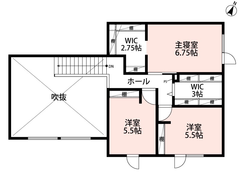 アーキテックプランニング 【2500～3000万円/間取り図有】キャットウォークなど愛猫も喜ぶスケルトン階段や吹抜けの開放感溢れる注文住宅の間取り図（3LDK）2階