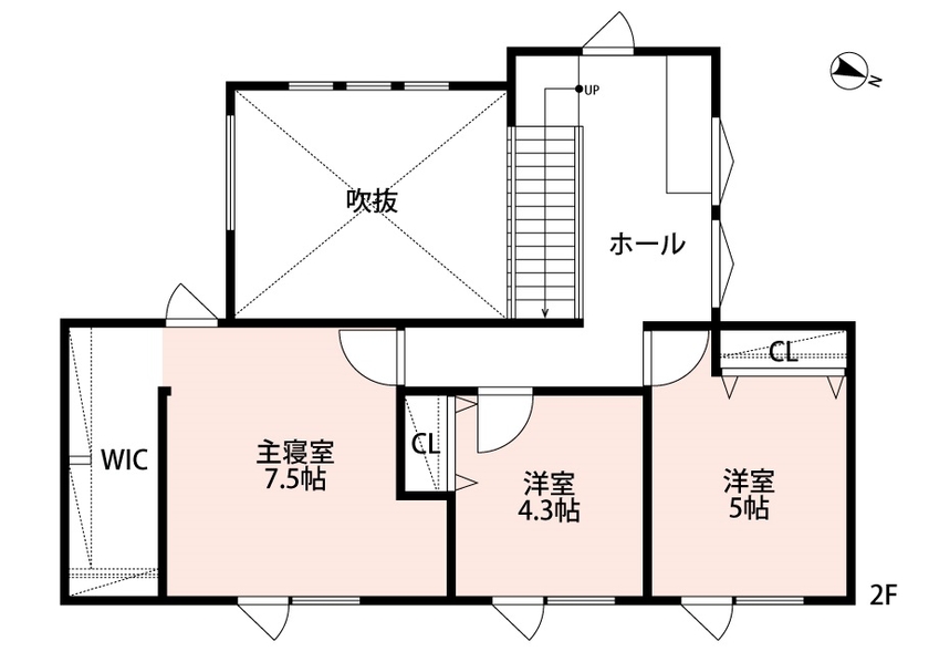 アーキテックプランニング [2000～2500万円/３LDK間取り図有/２階建て/吹き抜け]間接照明が効いた、吹抜けやスケルトン階段が映える家の間取り図（3LDK）2階