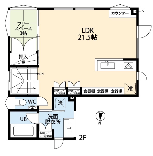 アーキテックプランニング [間取り図有]ナチュラルテイストの２階LDK。立地もこだわりも実現した駅近注文住宅。書斎などリモートワークにも対応の間取り図（4LDK）2階