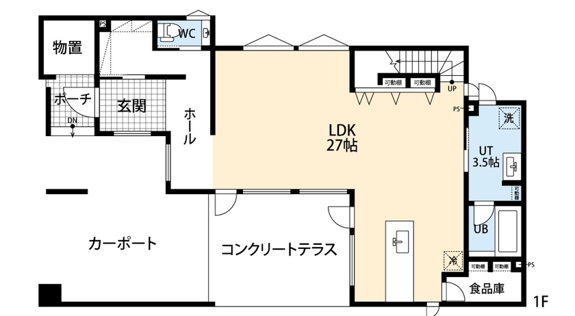 アーキテックプランニング [2000万円台/間取り図有/２階建て]大きな窓とコンクリートテラスで内外の一体感あるインフィニティ空間を実現の間取り図（3LDK）1階