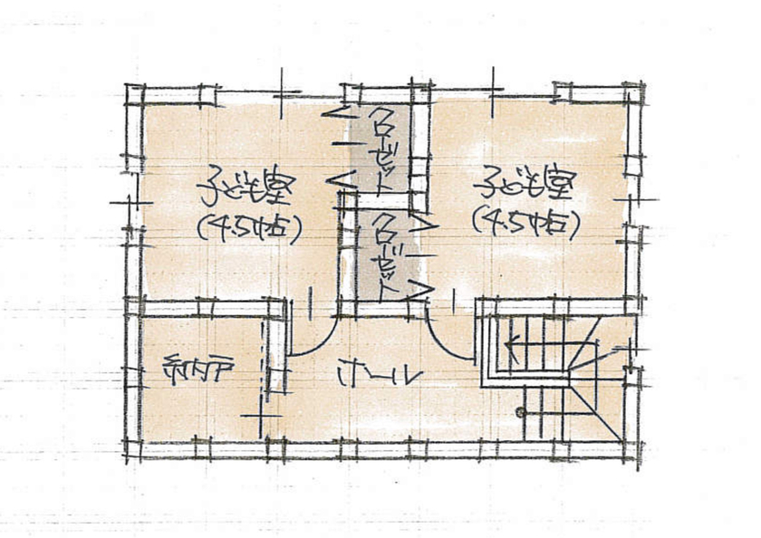荒川建設 しげや 【滋賀県野洲市/2000万円台/平屋風】動線に恵まれ、家族の絆が深まる家。迫力ある大屋根と土間がお気に入りの間取り図（３LDK+土間+S）2階