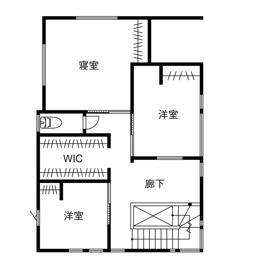 マッケンジーハウス(厚木・平塚・秦野) 【吹抜／回遊動線／傾斜地】蔵のような佇まいの中はオープンでフレキシブル。模様替えを愉しむ住まいの間取り図（3LDK）2階