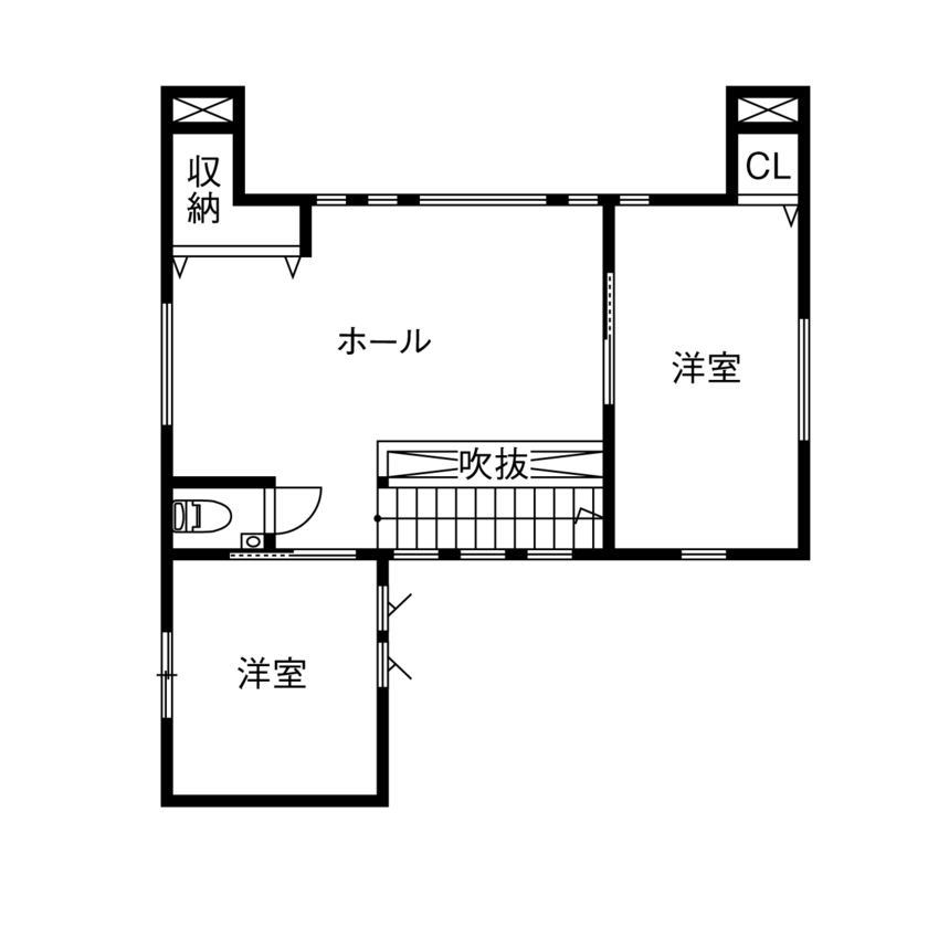 マッケンジーハウス(厚木・平塚・秦野) 【2290万円／コの字型／大開口／中庭】光と風と美しい景観を楽しむ。北側に開いた明るく開放的な邸宅の間取り図（2LDK）2階