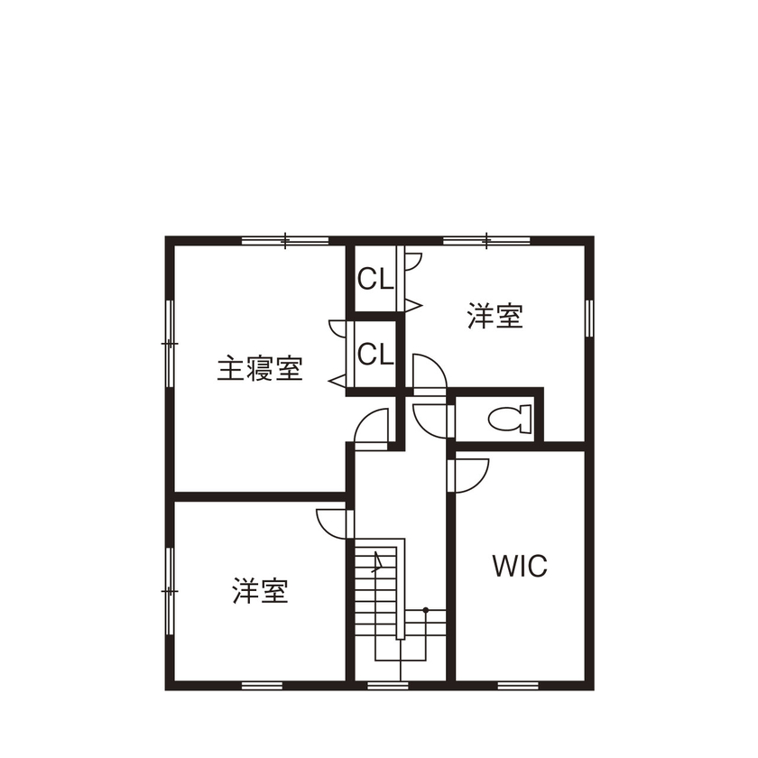 クライツ 【滋賀県大津市／3300万円】表情豊かな塗り壁と木の質感に癒される。メリハリのある空間設計で広々と暮らすの間取り図（3LDK＋WIC＋納戸）2階