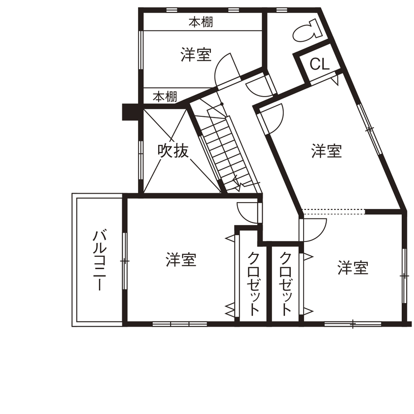 野村工務店 日常を非日常に。豊かな木々に囲まれ、プライベート感あふれる別荘のような家でゆったりリラックスの間取り図（4LDK+2デッキ）2階