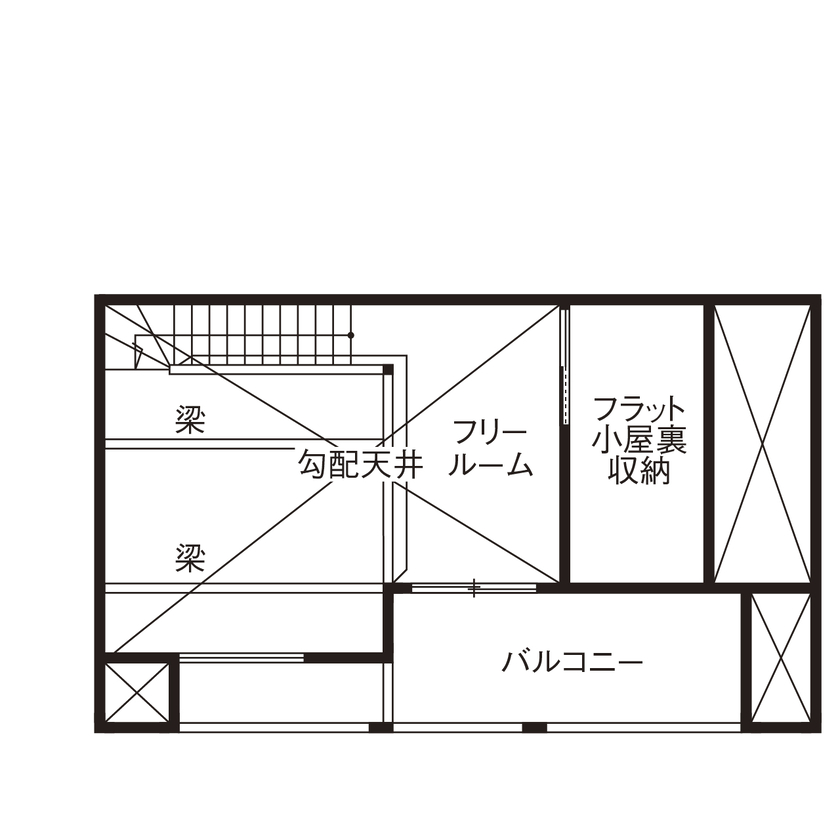 野村工務店 平屋感覚の住み心地で今も将来も安心！キャンプ好きのご家族が愛犬と暮らす、ドッグランのある家の間取り図（2LDK+FreeRoom+小屋裏）2階