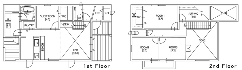 KASHII DESIGN HOME / 香椎建設 【間取り図有/2280万円/4LDK/34坪】ウッドデッキにハンモック。漆喰・オーク・レンガ素材豊かに広がるLDKの間取り図null
