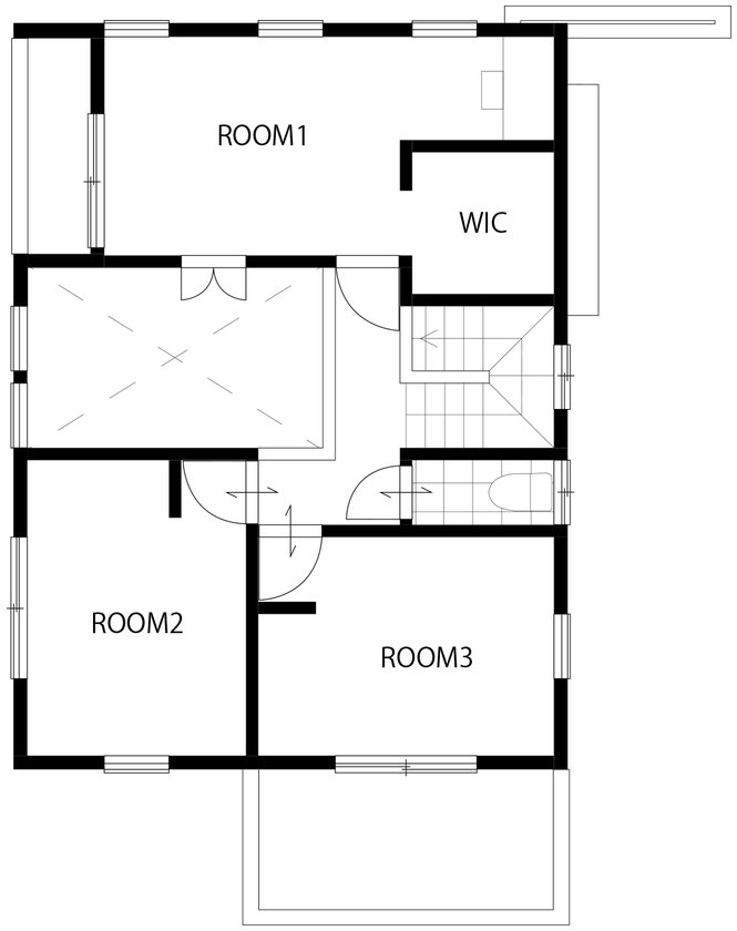 KASHII DESIGN HOME / 香椎建設 【間取り図有/2160万円/4LDK/漆喰】白い漆喰の壁とモノトーンの建具が特徴。経年変化を楽しむ家の間取り図（4LDK）2階