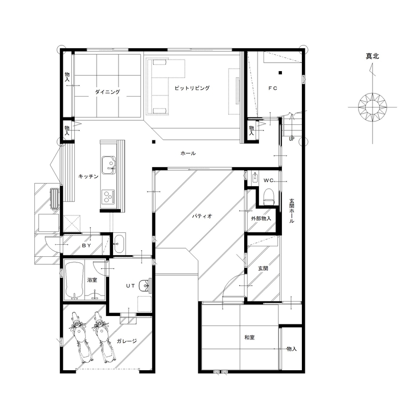 オダケホーム 「青空と緑」を切り取ったような景色がある家。の間取り図（4LDK）１階間取り