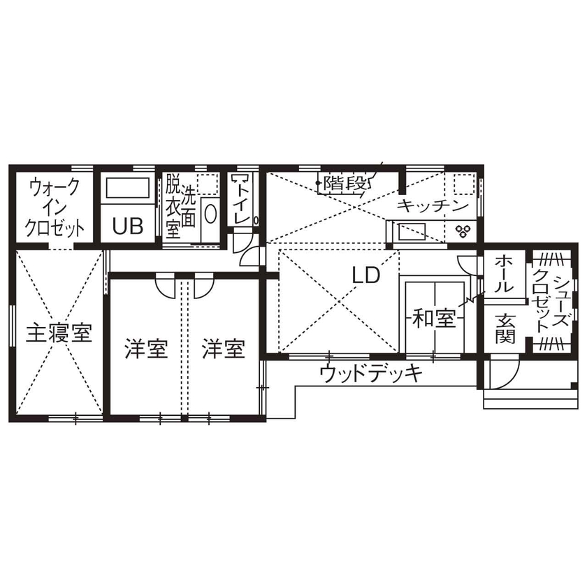 コーヨーテック＜無添加住宅＞ 【無添加住宅/兵庫県×2000万円台×間取り図】木と暮らす、自然と暮らす、平屋のお家の間取り図（3LDK＋WIC）１階