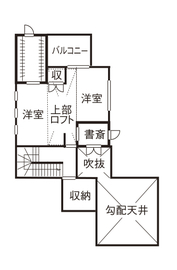 リブート 【秦野市｜2人暮らし｜ウッドデッキ】大きな窓で森の中にいるような開放感 こだわりのキッチンがある家の間取り図null2階