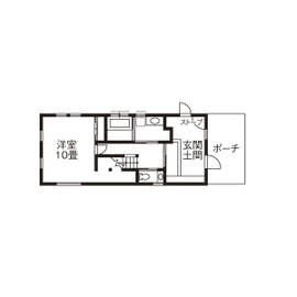 リブート 【葉山町｜2階リビング｜2LDK｜土間】緑を楽しみながら家事を楽しむ 無垢材の香りがする住まいの間取り図（2LDK）1階