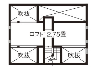リブート 【秦野市｜4人家族｜3LDK】天窓や小上がりとワクワクいっぱい キッチンに家族が集まる住まいの間取り図（3LDK）ロフト