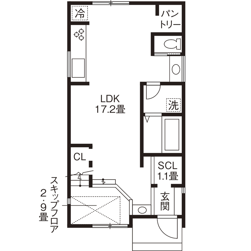 リブート 【綾瀬市｜2LDK+S｜4人家族】ヌックやパントリー、造作家具まで！家事ラクにとことんこだわった木の住まいの間取り図（2LDK＋S）1階
