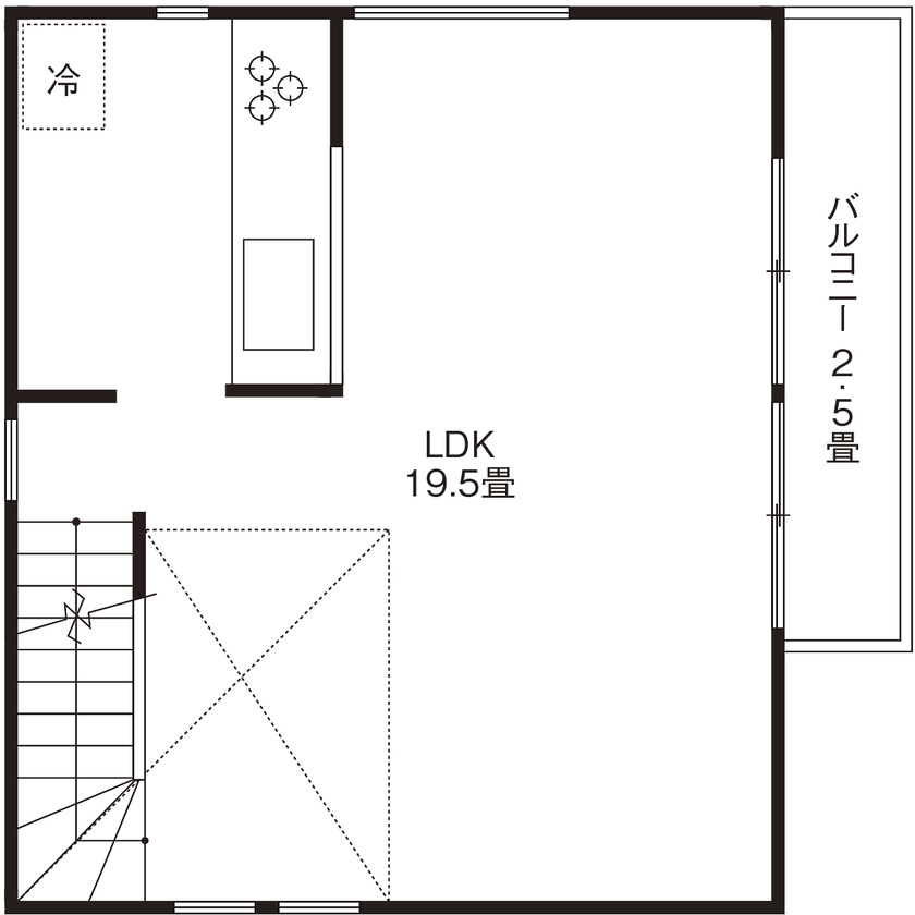 リブート 【3階建て／18坪／間取図有り】自然素材をたっぷり使った開放的な３階建て。鎌倉の四季を感じる暮らしの間取り図（2LDK）2階