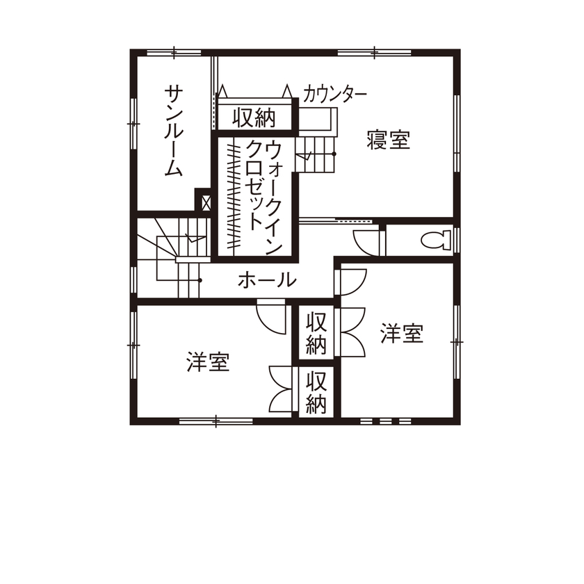 デキノヤホーム 【2000万円台／4LDK+サンルーム／スキップフロア】洋と和の世界が広がる、木を贅沢に使った心地よい住まいの間取り図（4LDK）2階