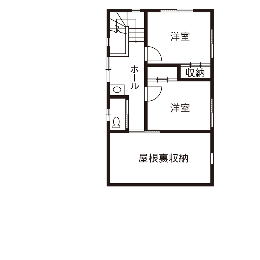 デキノヤホーム 【2000万円台/4LDK+サンルーム/太陽光発電】1階で生活が完結できる間取り。省エネで長く快適に暮らせる家の間取り図（4LDK＋サンルーム）2階