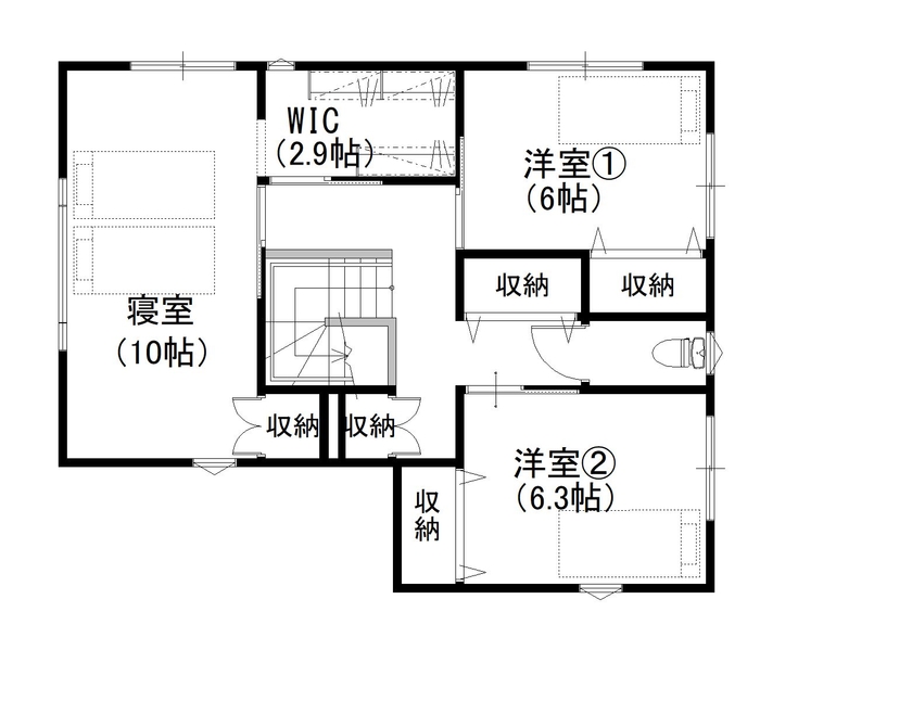 デキノヤホーム 【2000万円台前半/小矢部市/4LDK/42.8坪】　家事動線にこだわった家の間取り図（4LDK）２階
