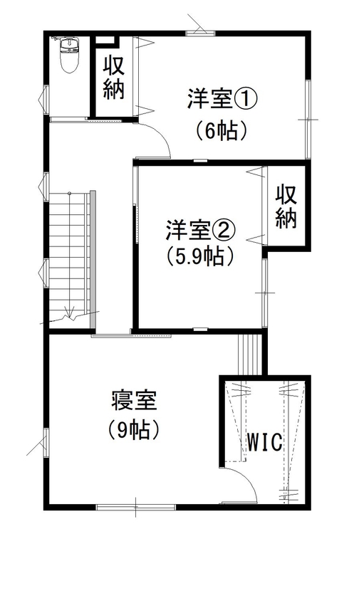デキノヤホーム 【2,000万円台前半/富山市/32.9坪/4LDK】『ブラックチェリー×癒×黒色』の間取り図（4LDK）2階