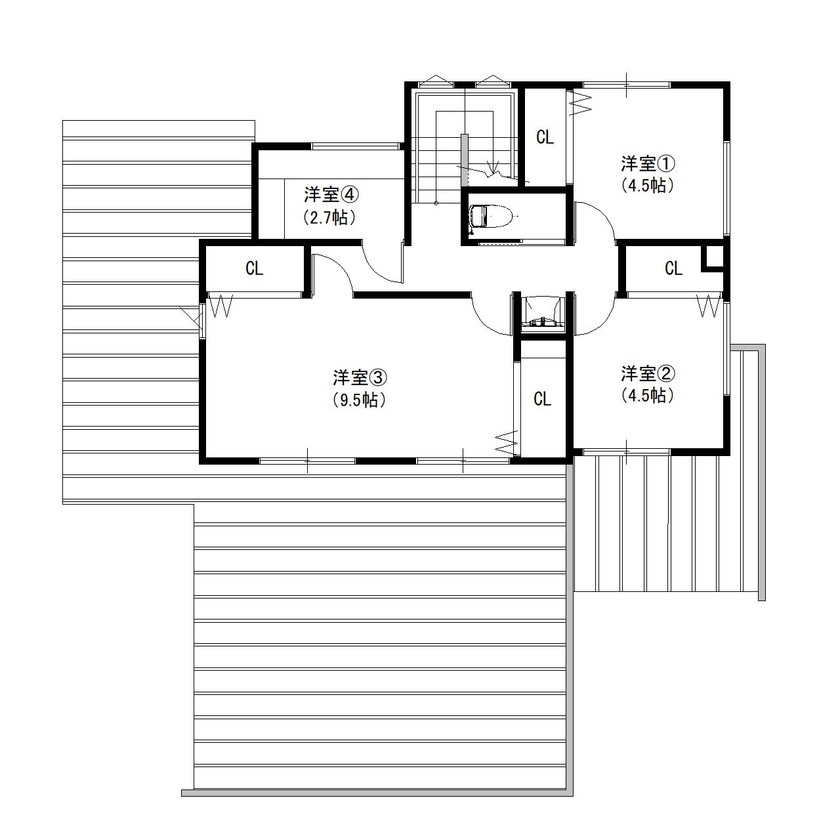 デキノヤホーム 【2,000万円台後半/下新川郡/47.4坪/4LDK＋インナーガレージ】　間取り図有の間取り図（4LDK）2階