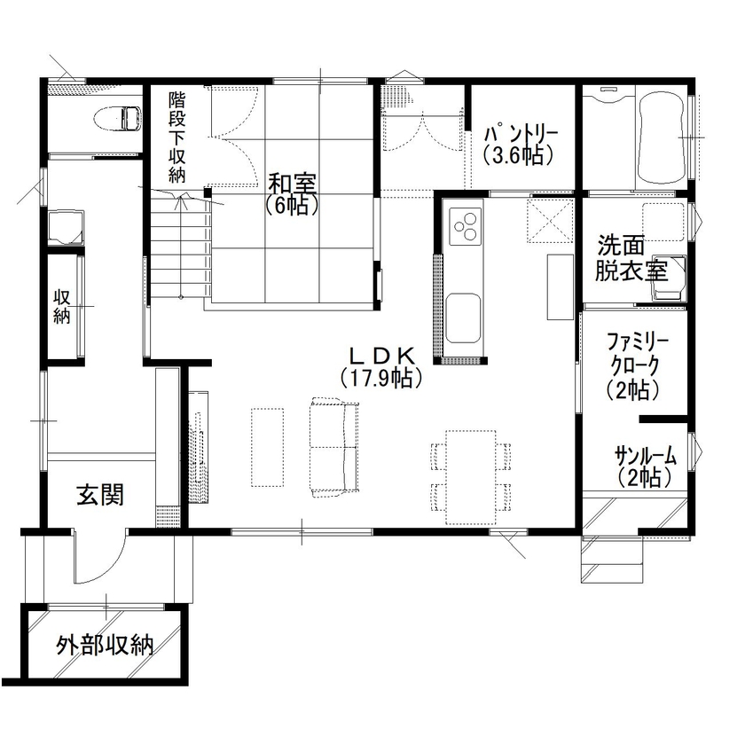 デキノヤホーム 【2,000万円台後半/高岡市/40.2坪/4SLDK/間取り図有】　 無垢Styleの間取り図（4LDK）1階