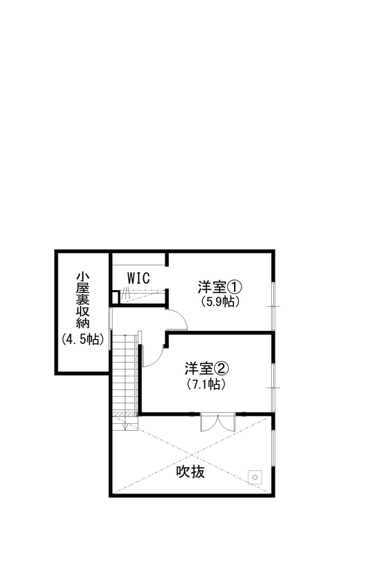 デキノヤホーム 【3LDK+インナーガレージ/吹抜け/40.4坪】 　木の心地よさを感じる家の間取り図（3LDK）2階