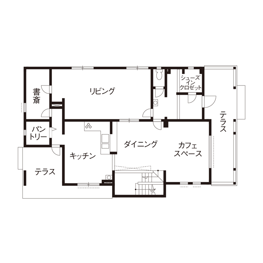 セルコホーム福岡西・宗像（福岡住宅） 海外の暮らしを再現性高く表現したゲストをもてなす交流の場の間取り図（3LDK）1階