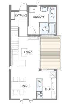 エスクリエイト　 【大阪/1000万円台/25坪/間取り図】「IE RAKU」グランピング気分。おしゃれなデザイナーズ住宅を1700万円での間取り図（3LDK）1階