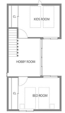 エスクリエイト　 【大阪/1000万円台/25坪/間取り図】「IE RAKU」グランピング気分。おしゃれなデザイナーズ住宅を1700万円での間取り図（3LDK）2階