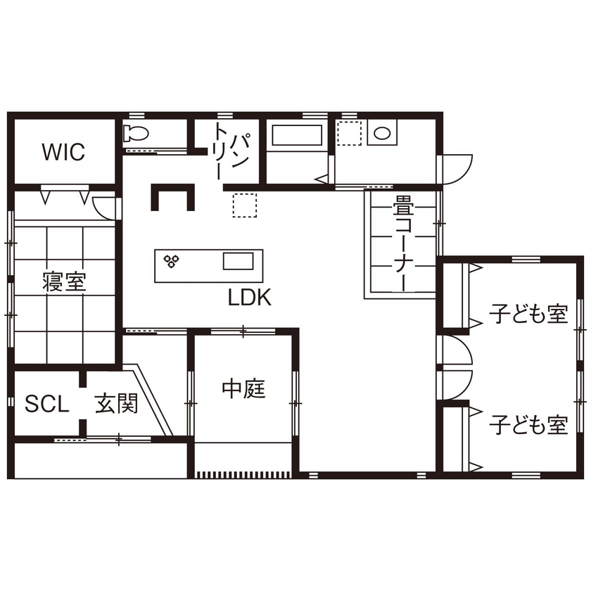 エスクリエイト　 【平屋/南大阪/2000万円台/間取り図有】「S-CUBE」杉の無垢フローリングに土佐和紙の壁紙、ZEH仕様の平屋の間取り図（3LDK）1階