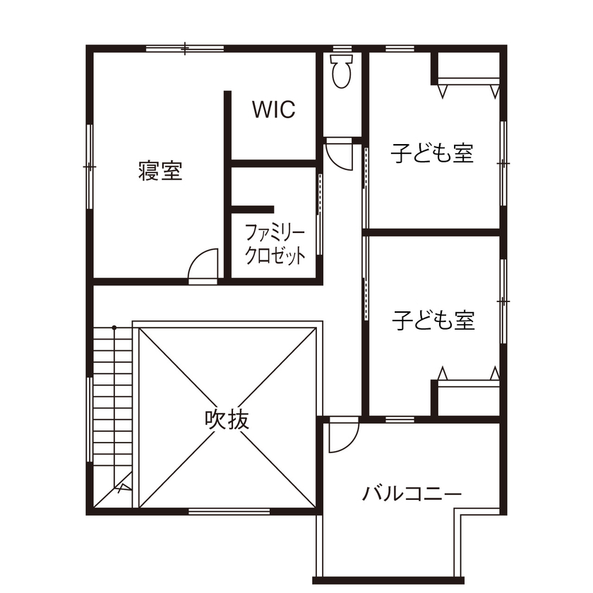 エスクリエイト　 【岸和田/2000万円台/間取り図有】「IELAB」ポポラートキッチンが映える大きな吹き抜けの住まいの間取り図（4LDK）2階