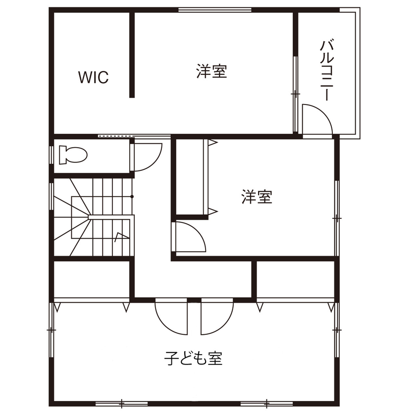エスクリエイト　 【大阪/1000万円台/延床32坪/間取り図】ヘリンボーンにパーケット、木目がおしゃれ。広いLDKと通り土間の家の間取り図（3LDK）2階