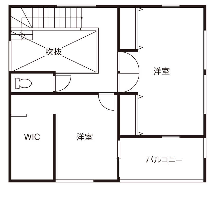 エスクリエイト　 【泉佐野/2000万円台/延床32坪/間取り図】開放感とプライバシーを両立。実面積以上に広がりを感じる家の間取り図（2LDK）2階