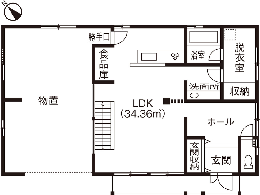 綿半林業 【2090万円/ひのき/インナーガレージ】大好きなものを詰め込んだ2人の宝箱「ガレージのある家」の間取り図（3LDK）1階