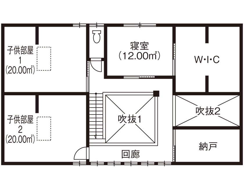綿半林業 【2090万円/ひのき/インナーガレージ】大好きなものを詰め込んだ2人の宝箱「ガレージのある家」の間取り図（3LDK）2階