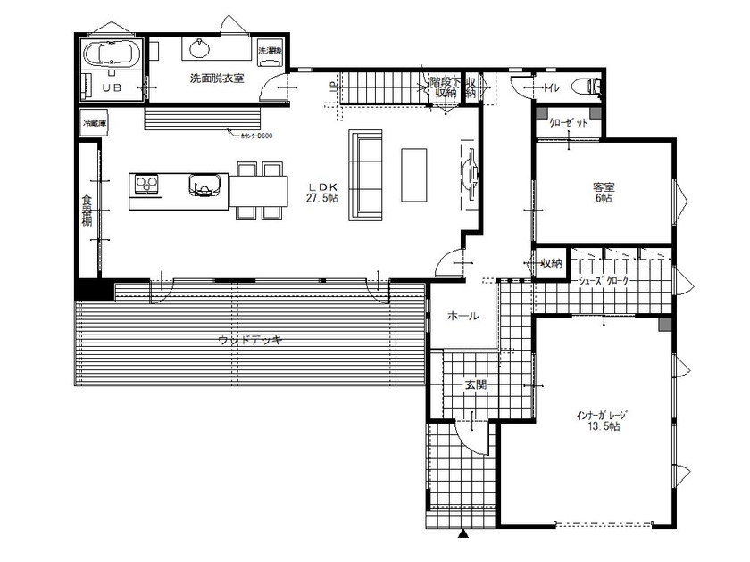 バリューホーム 【3000～3500万円】室内からも自慢の愛車を眺められるビルトインガレージの家の間取り図（3LDK）１階