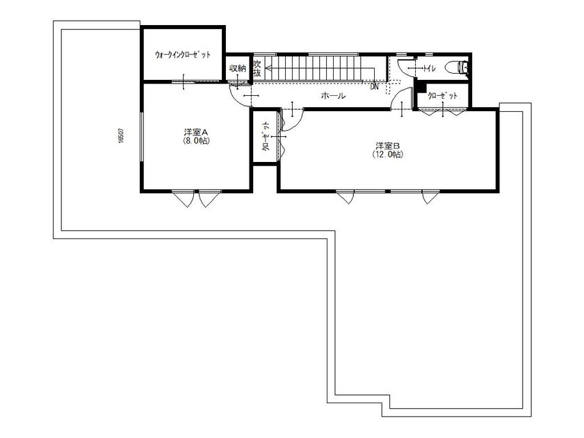 バリューホーム 【3000～3500万円】室内からも自慢の愛車を眺められるビルトインガレージの家の間取り図（3LDK）２階