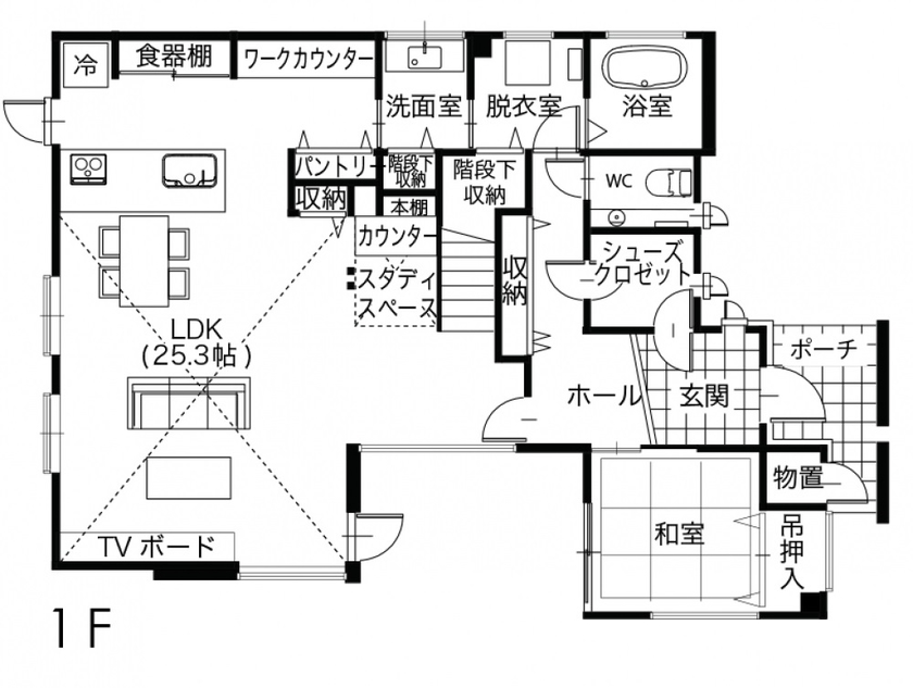バリューホーム 《UA値0.25以下》末永く快適な暮らしを目指した、真冬を温もりで満たす家の間取り図null１階