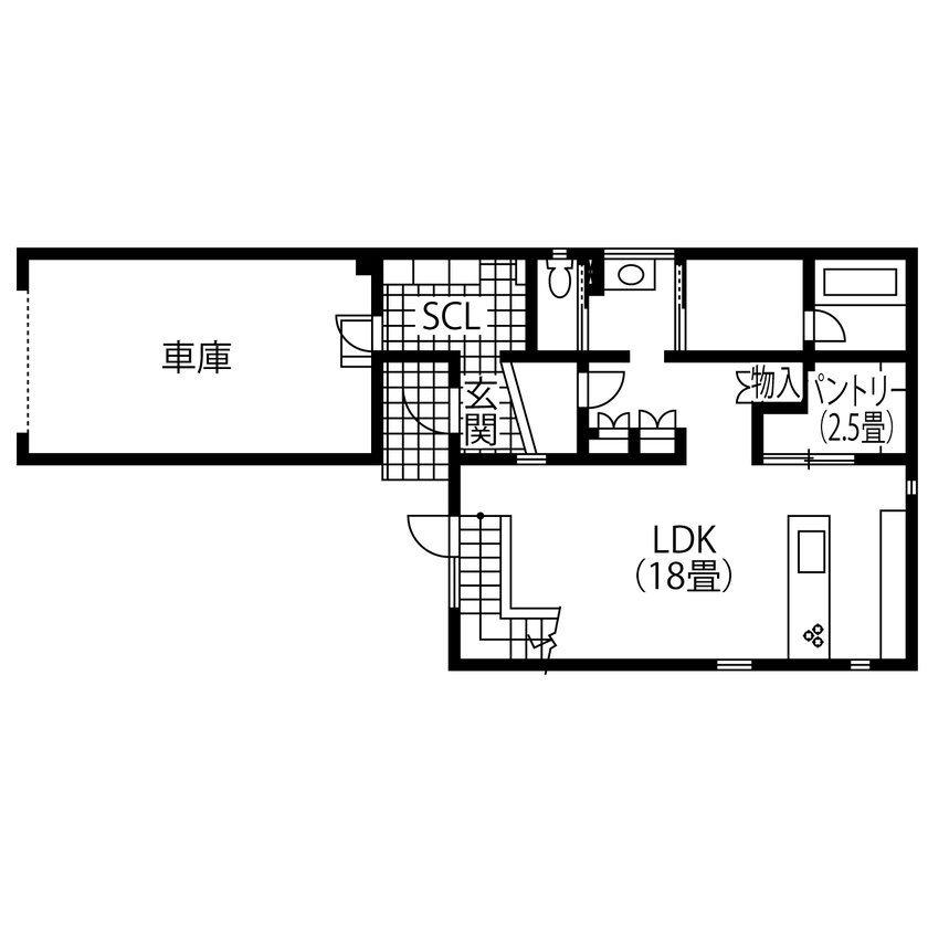 住まいるLABO 【3700万円｜ビルトインガレージ｜ヌック】外は黒、中は白。ギャップがユニークな、都会型ガレージハウスの間取り図（2LDK+WIC）1階