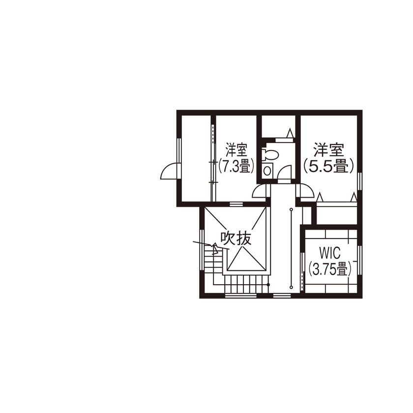住まいるLABO 【3700万円｜ビルトインガレージ｜ヌック】外は黒、中は白。ギャップがユニークな、都会型ガレージハウスの間取り図（2LDK+WIC）2階