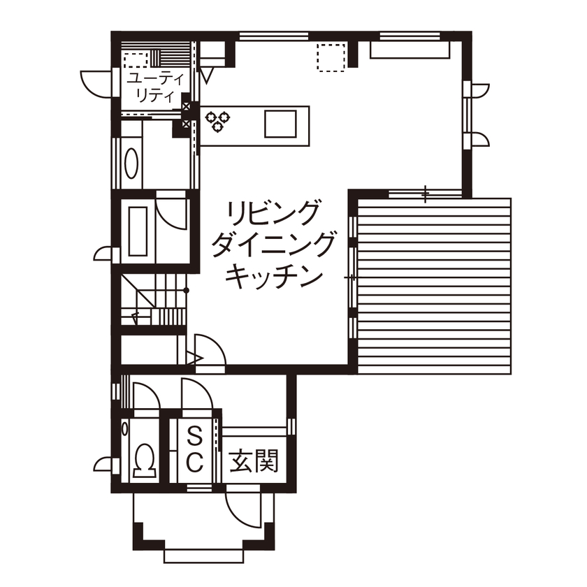 三井ホーム 【30坪台/間取り図有/吹き抜け】色や質感にこだわったインテリアで、上質なくつろぎの空間を叶えた家の間取り図（3LDK）1階