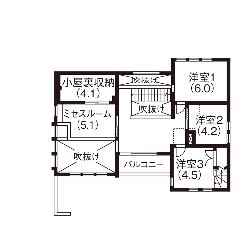三井ホーム 【50坪台/間取り図有/ビルトインガレージ】窓からの光と緑が室内に溢れ、全館空調で家中がいつも快適の間取り図（4LDK）2階