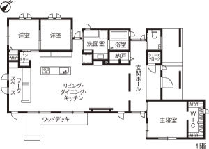 三井ホーム 【平屋/間取り図有/30坪台】木の温もりに包まれて、愛猫と暮らす平屋の家の間取り図（3LDK）１階